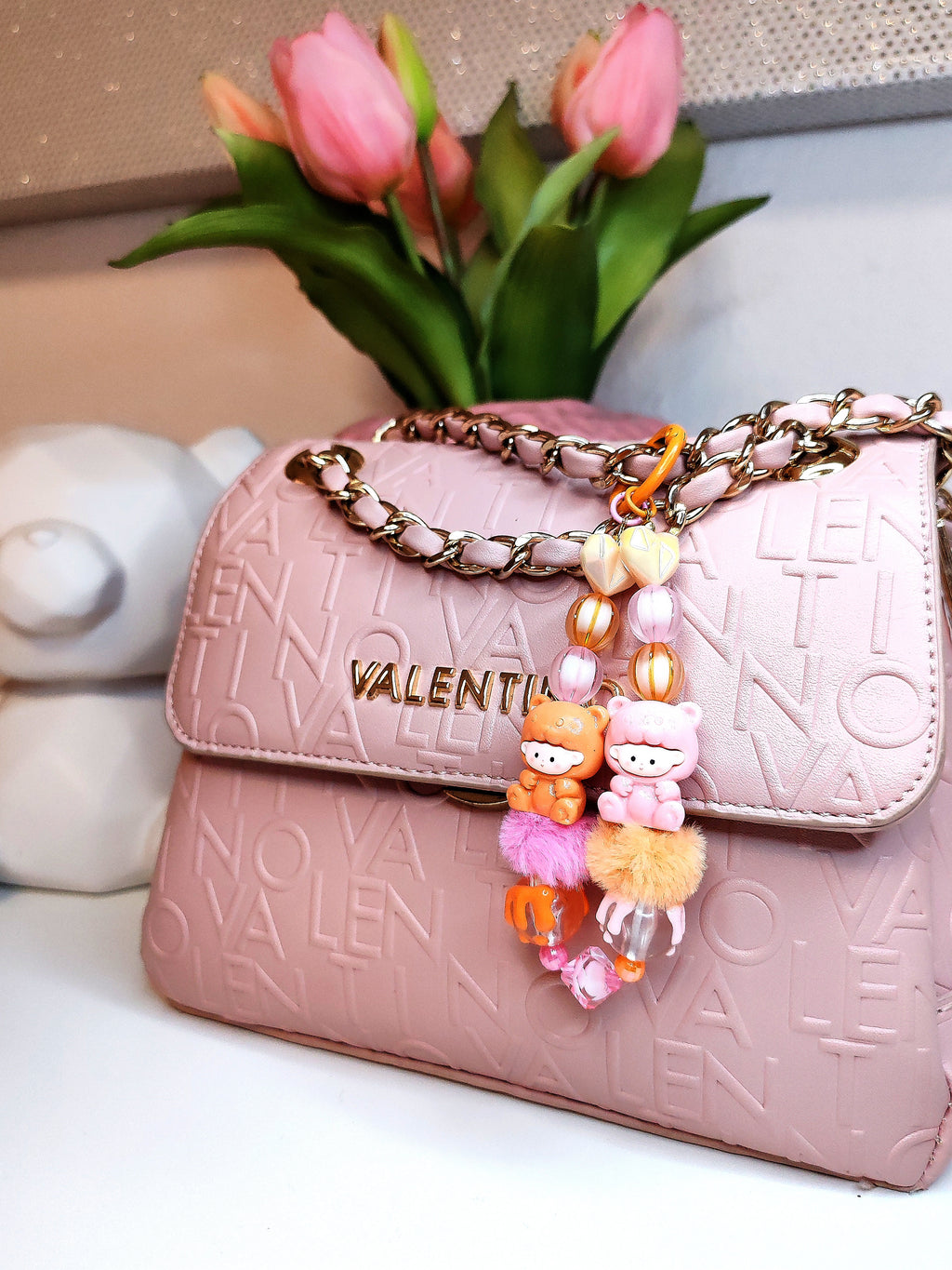 Peachy Bear Charm – Handgefertigter Taschen- & Schlüsselanhänger
