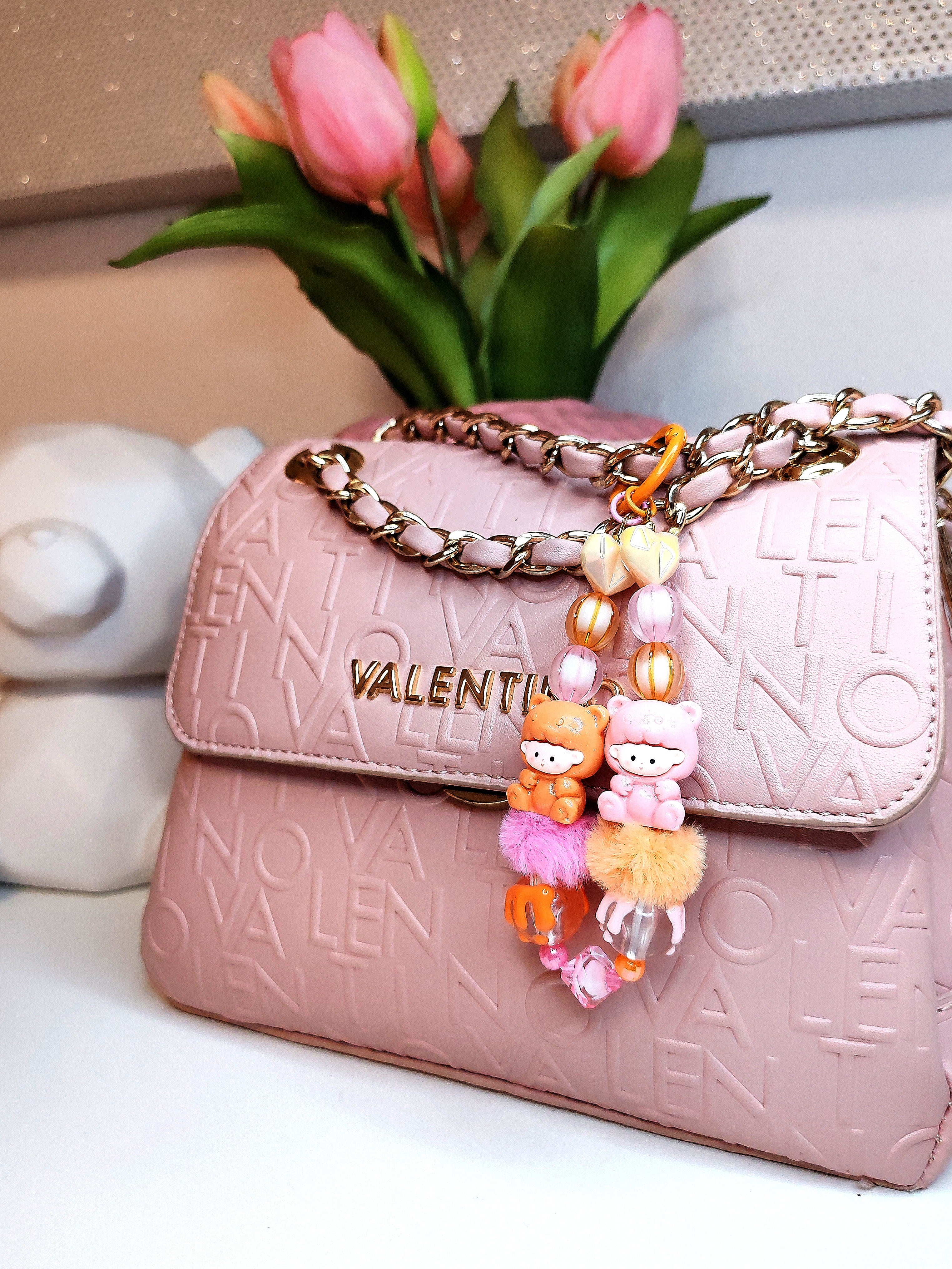 Peachy Bear Charm – Handgefertigter Taschen- & Schlüsselanhänger