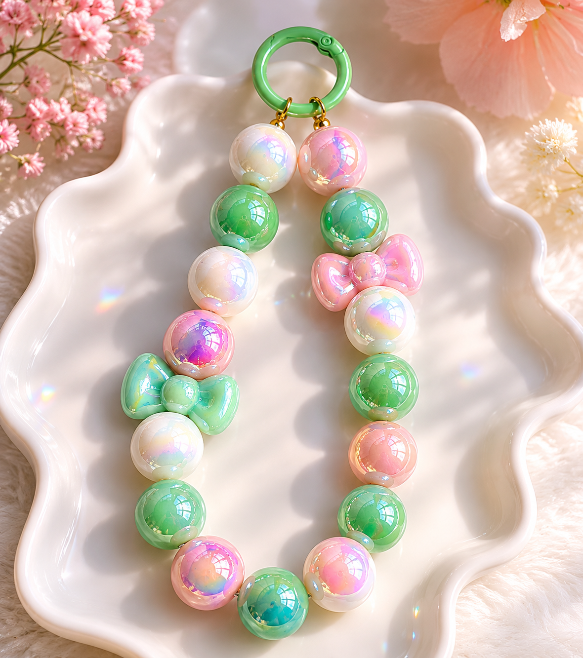 Pastell Perlen-Charm Schlüsselanhänger – Handgefertigtes Kawaii Unikat