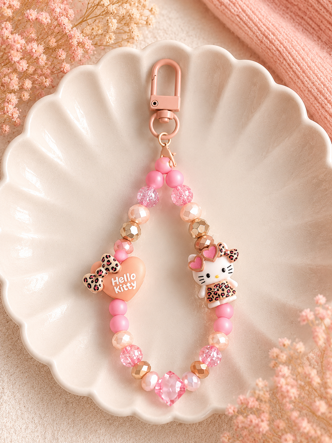 Hello Kitty Leopard Charm – Handgemachter Schlüsselanhänger