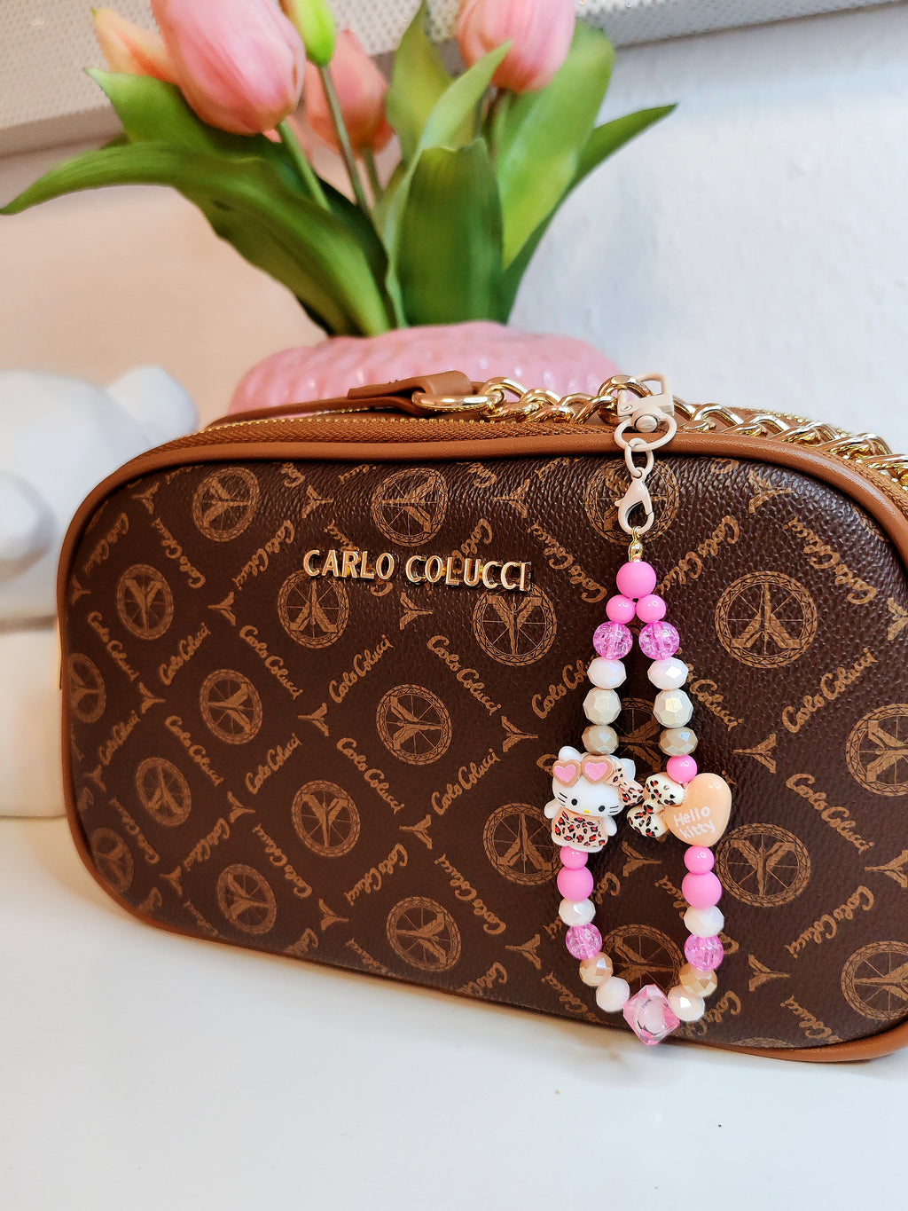 Hello Kitty Leopard Charm – Handgemachter Schlüsselanhänger