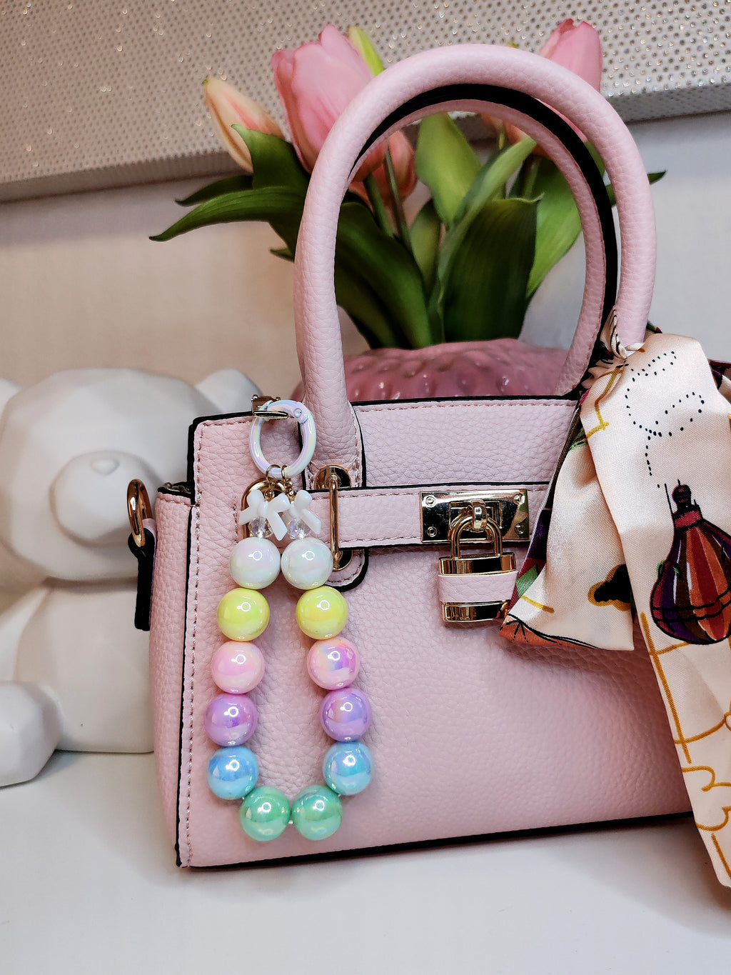 Rainbow Pastell Perlen-Charm Schlüsselanhänger – Handgefertigtes Kawaii Unikat