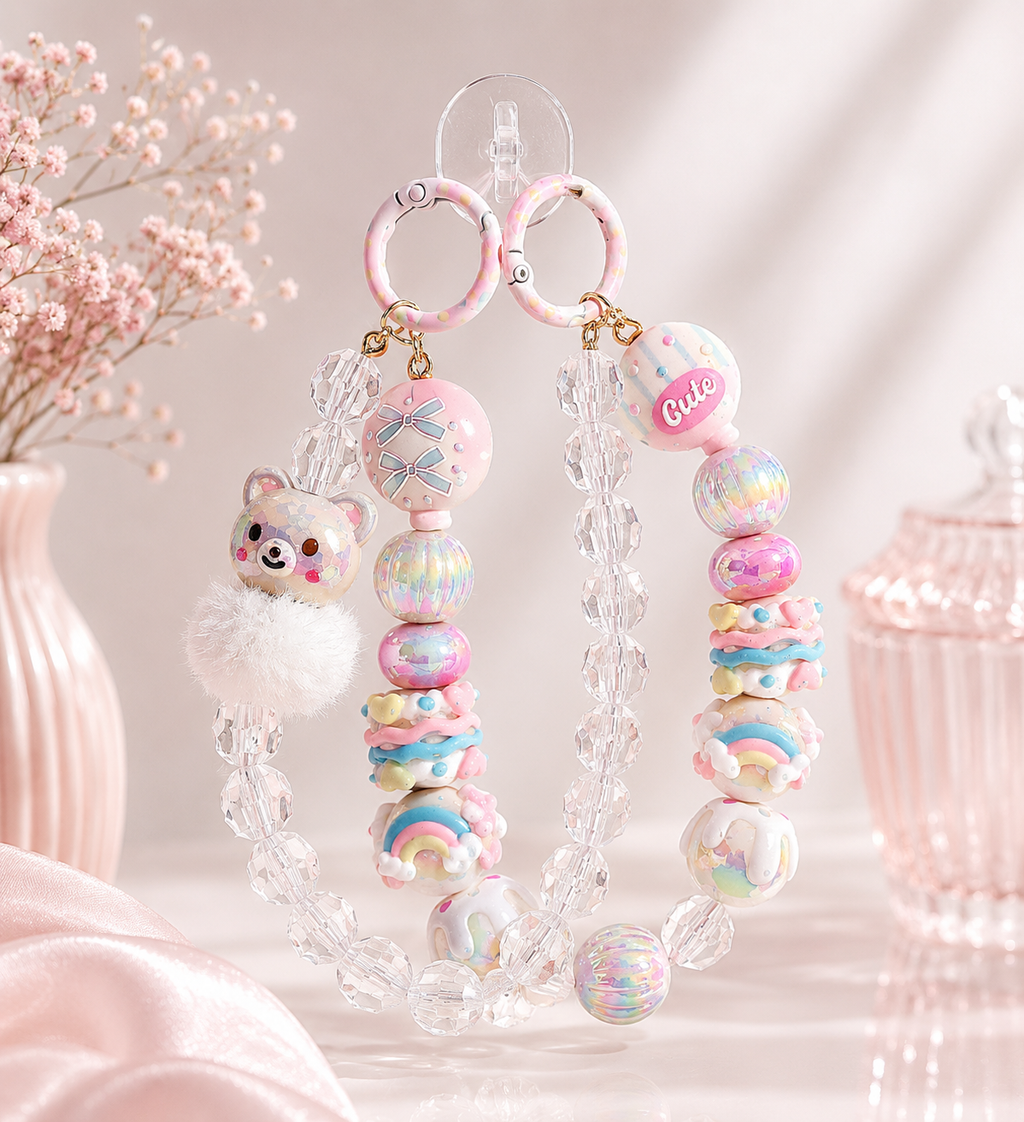 Candy Dream Bear Charm – Handgefertigter Kawaii Schlüsselanhänger