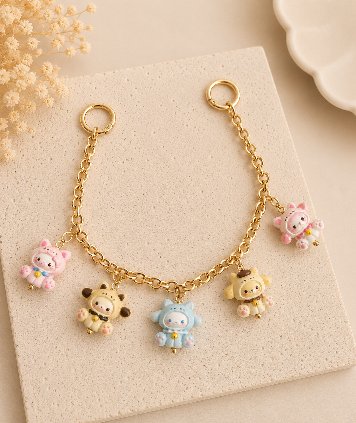 Kawaii Friends Charm Chain – Handgefertigter Taschen- & Schlüsselanhänger