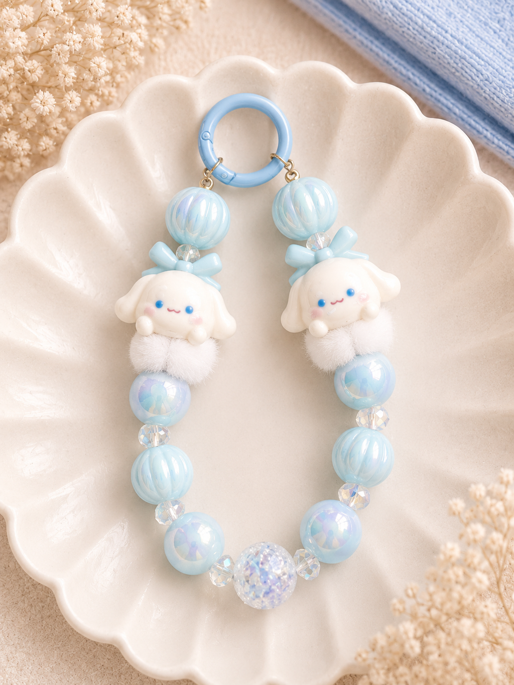 Cinnamoroll Perlenanhänger – Flauschiger Kawaii Schlüsselanhänger